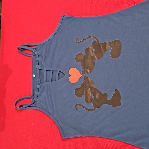 Minnie and Mickey Mouse side silhouette with a heart tank style Lrg.teal EUC - Picture 1 of 7
